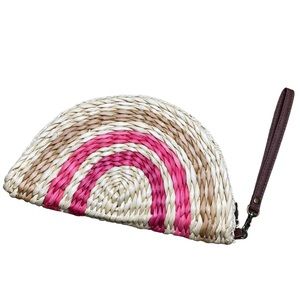 Boho Woven Half Moon Bag Natural / Pink Purse